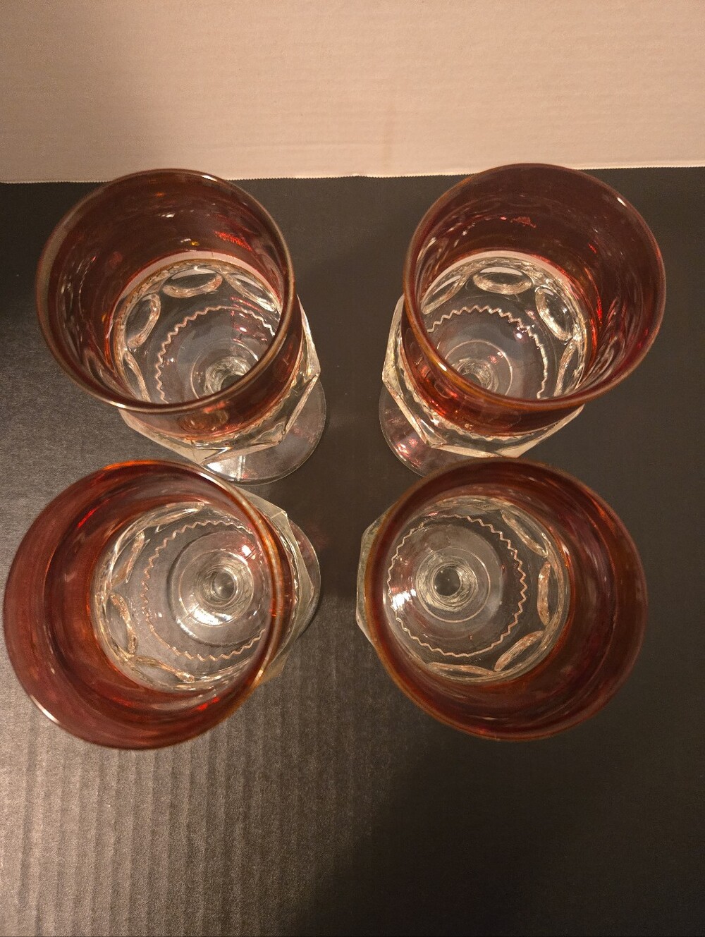 Vintage King's Crown Ruby Red Goblets Glasses Lot Of 4